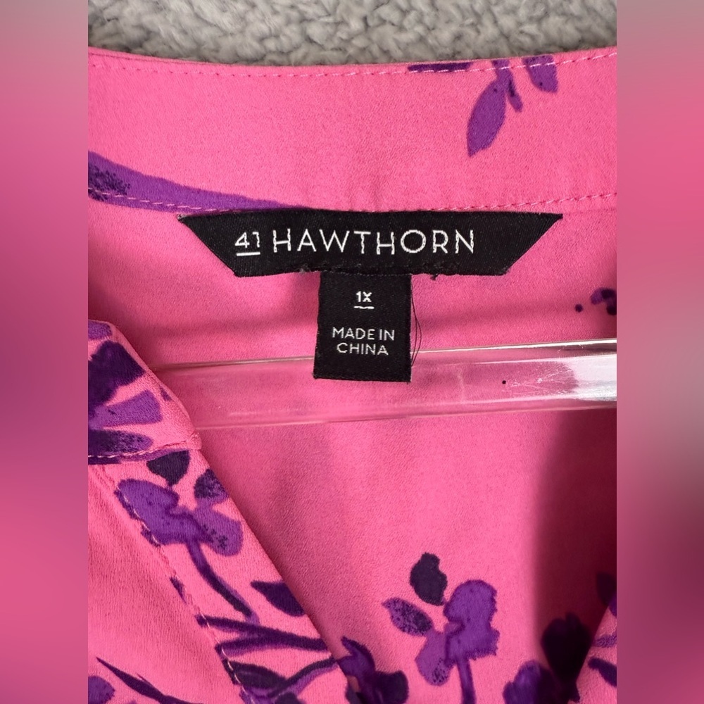 41 hawthorn pink and purple floral dress flutter sleeve size 1x preowned - Picture 9 of 10